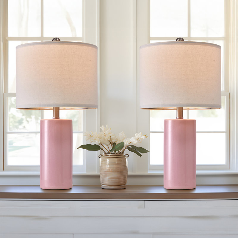 Latitude Run® Avawatz 22＂Modern Pink Ceramic Lamp, for Living Room Bedroom Farmhouse Nightstand ...